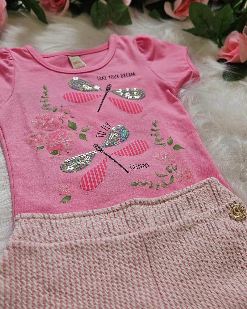 Conjunto Infantil Menina Glinny - Libélulas - Rosa