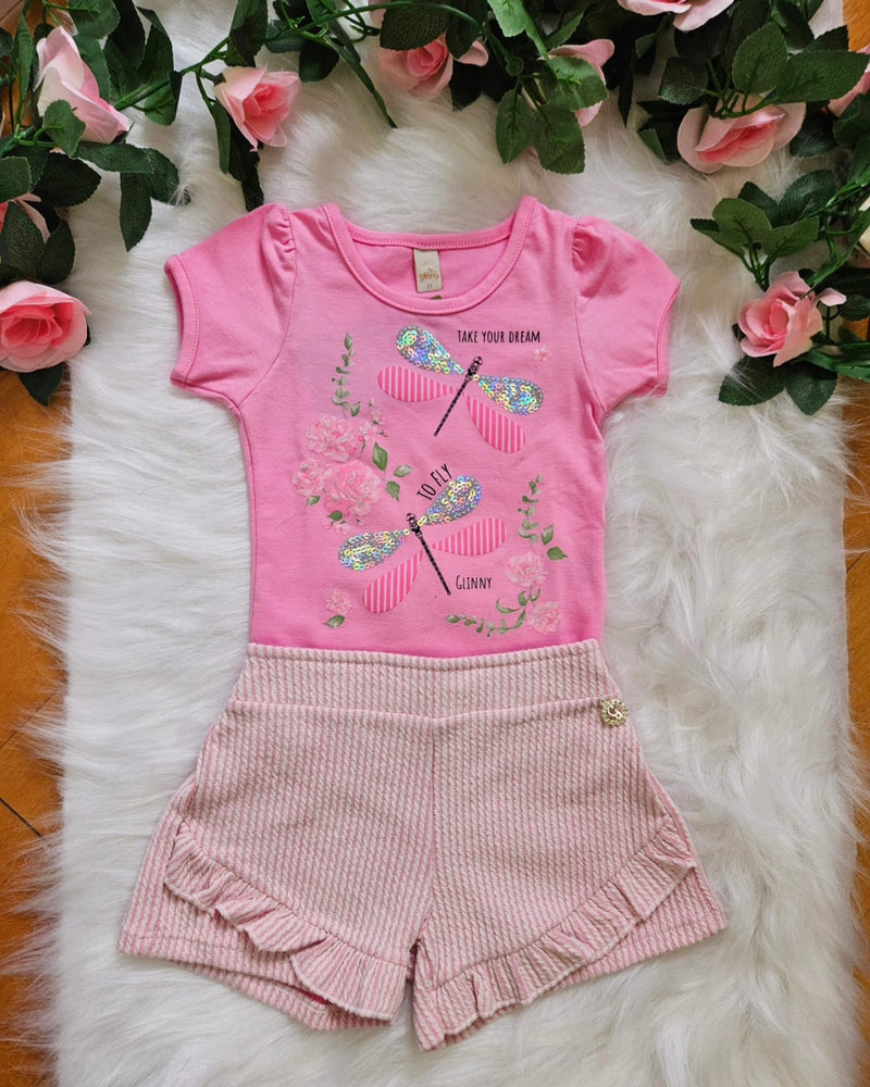 Conjunto Infantil Menina Glinny - Libélulas - Rosa