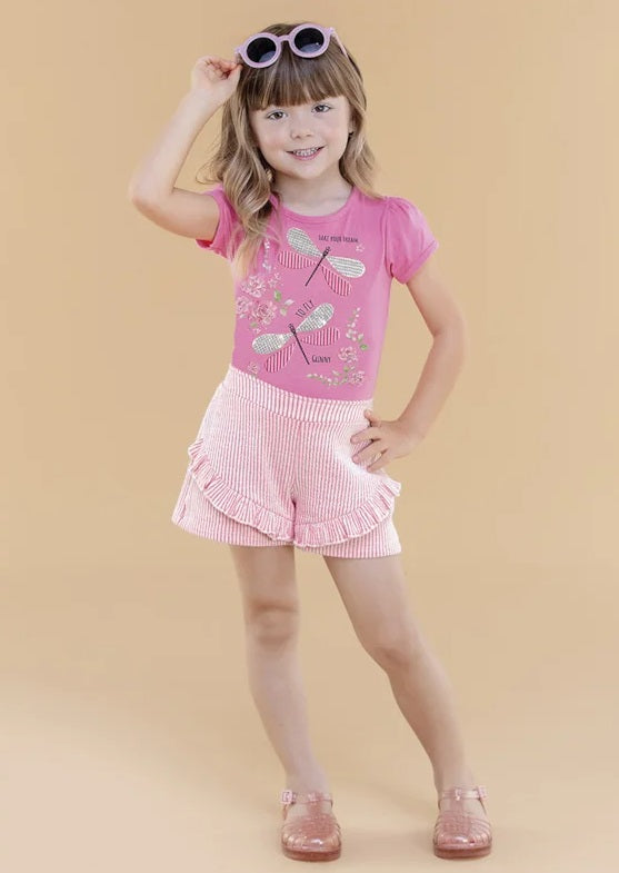 Conjunto Infantil Menina Glinny - Libélulas - Rosa