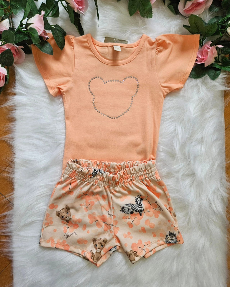 Conjunto Menina Glinny Blusa Cotton Shorts Moletinho Estampado