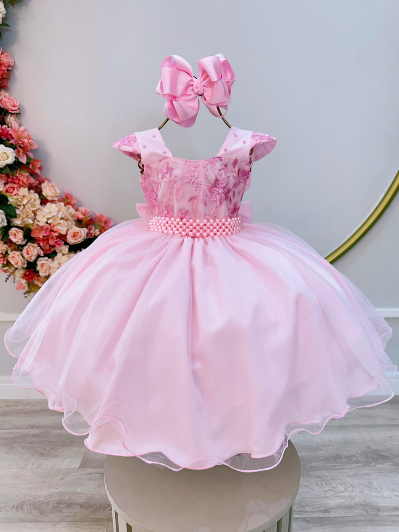 Vestido Infantil Rosa Claro C/ Renda Luxo Casamento Festas