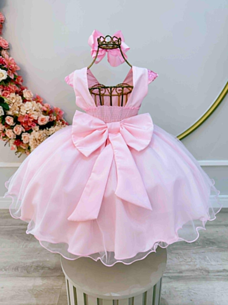 Vestido Infantil Rosa Claro C/ Renda Luxo Casamento Festas