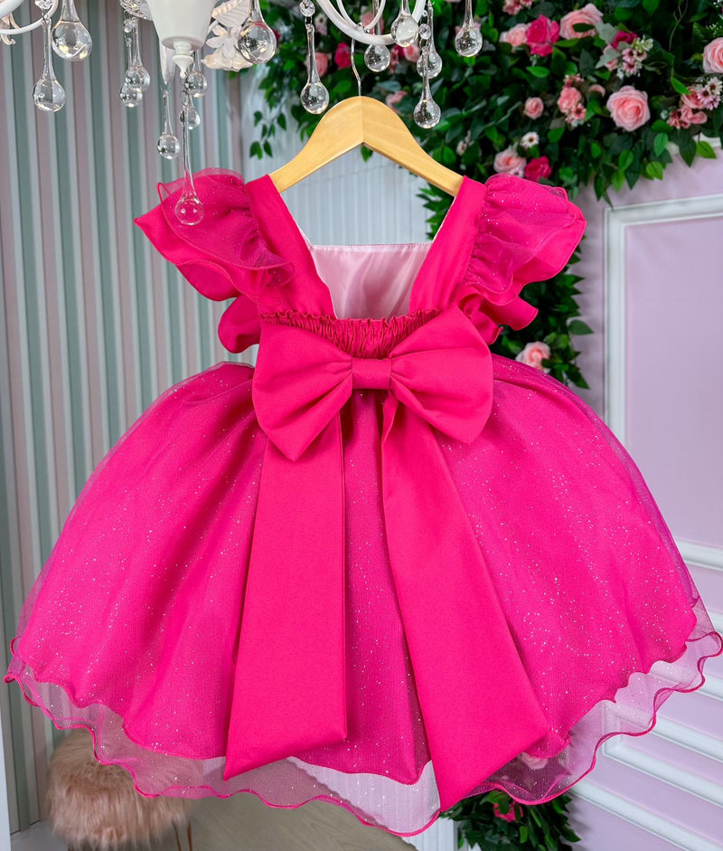 Vestido Princesa Belli Tematico Barbie Rosa Babado (VESTPRNCBLLTMTCPINKBBD)