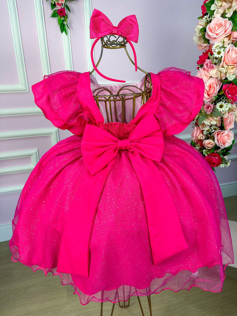 Vestido Princesa Belli Tematico Barbie Rosa Babado (VESTPRNCBLLTMTCPINKBBD)