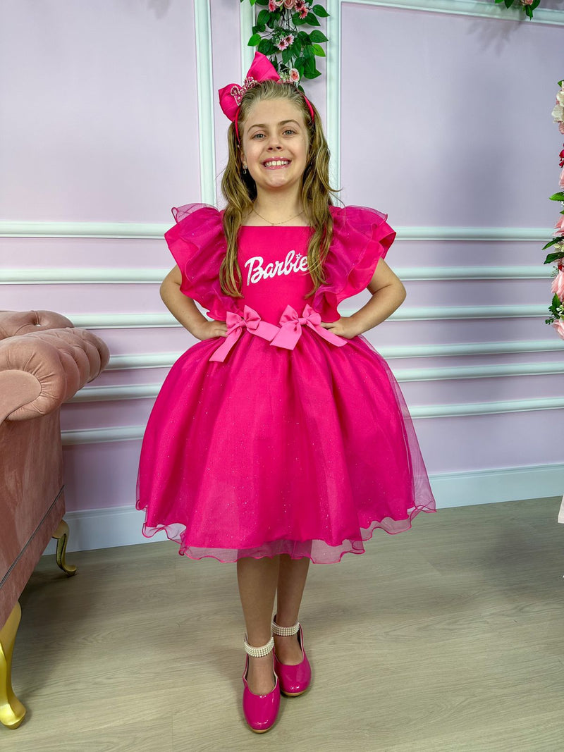 Vestido Princesa Belli Tematico Barbie Rosa Babado (VESTPRNCBLLTMTCPINKBBD)