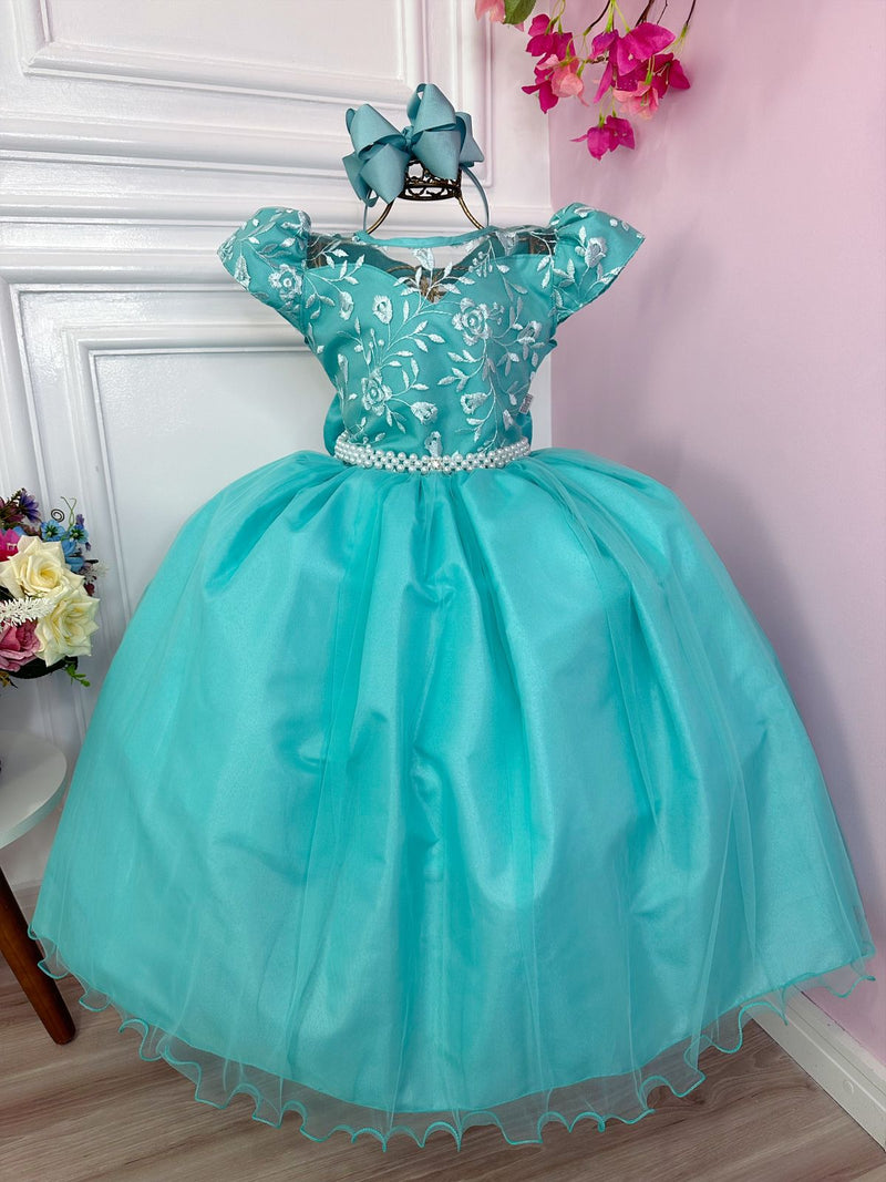 Vestido Infantil Casamento Dama Honra Verde C/ Renda Realeza