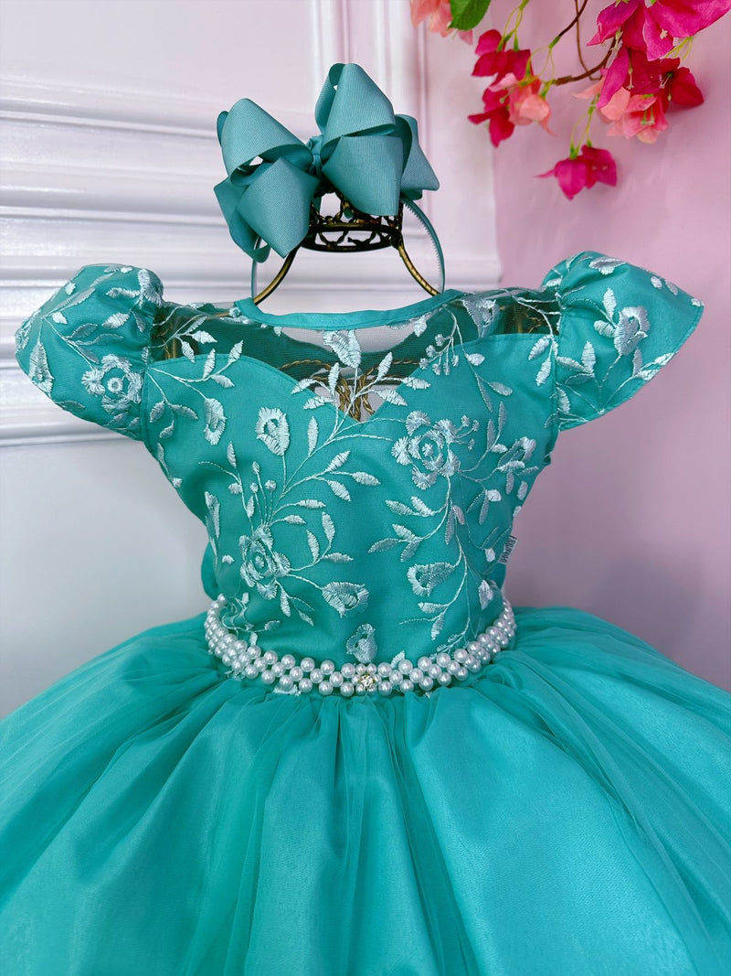 Vestido Infantil Casamento Dama Honra Verde C/ Renda Realeza