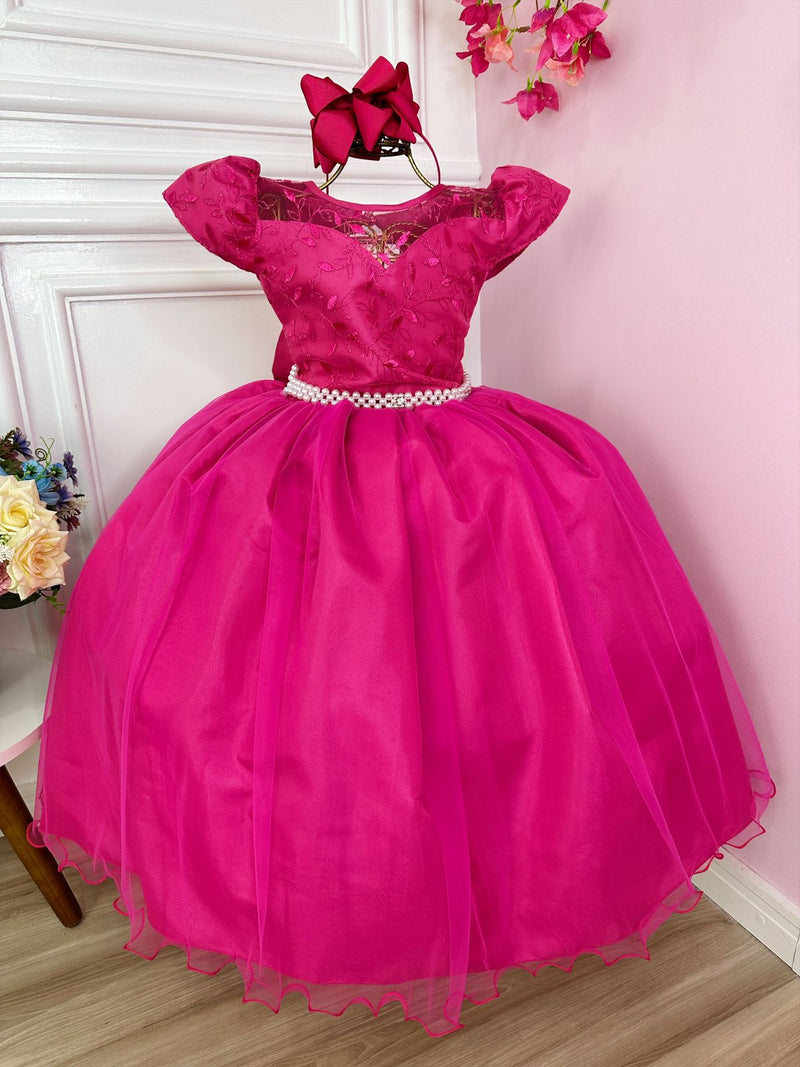 Vestido Infantil Casamento Dama Honra Rosa C/ Renda Realeza