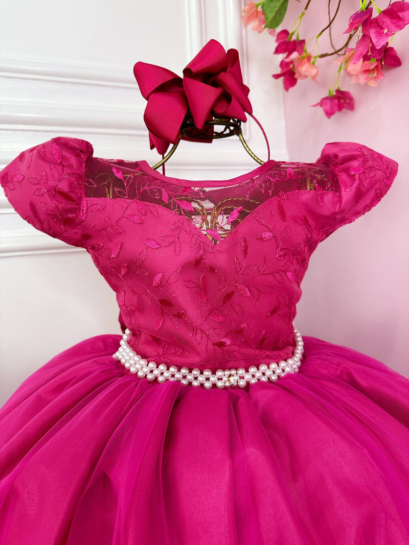 Vestido Infantil Casamento Dama Honra Rosa C/ Renda Realeza