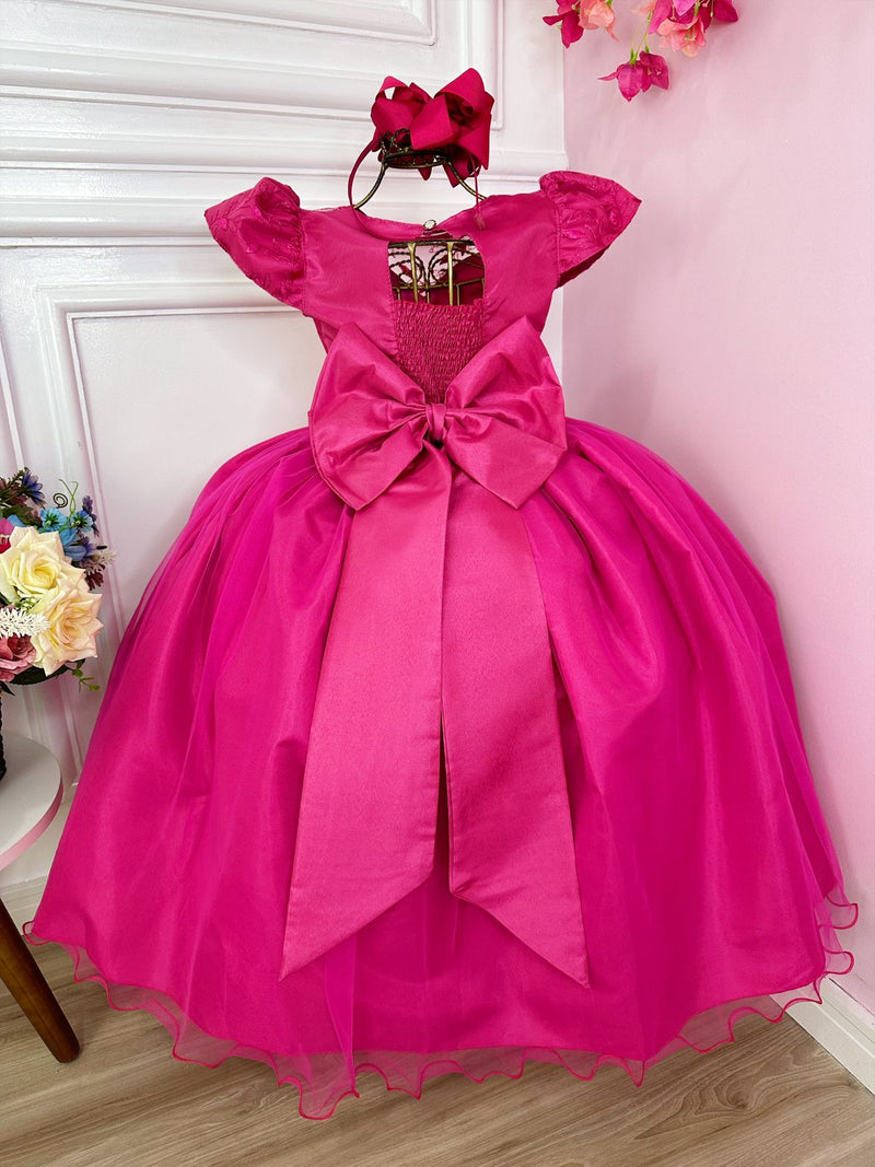 Vestido Infantil Casamento Dama Honra Rosa C/ Renda Realeza