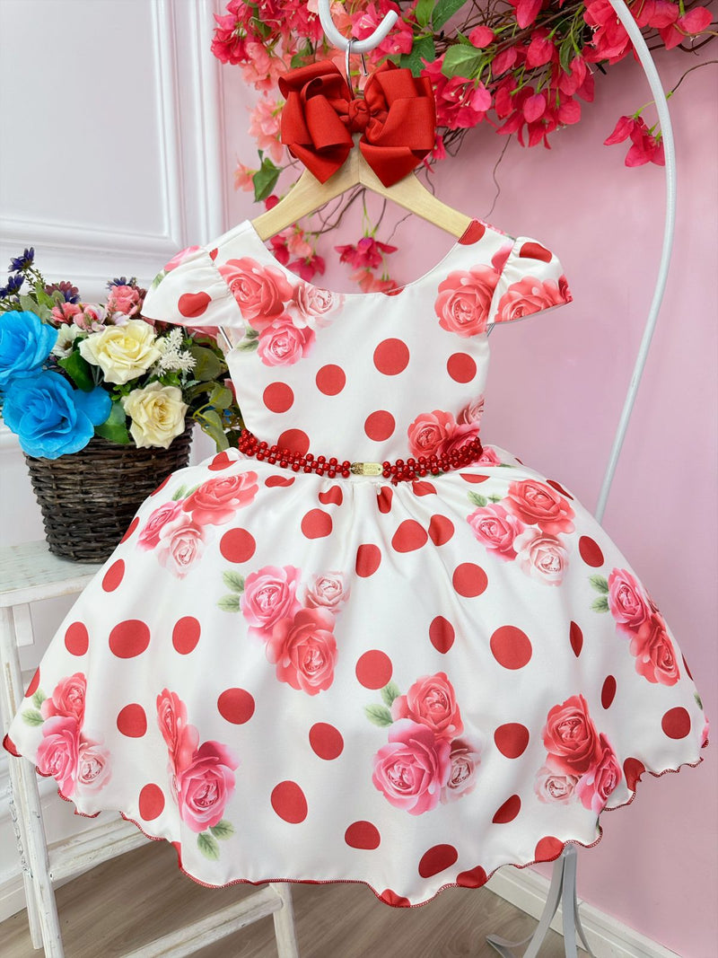 Vestido Infantil Off White Florido de Rosas Primavera Luxo