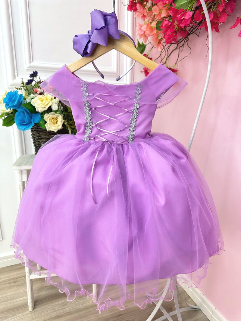 Vestido Infantil Princesa Sofia Rapunzel C/ Busto Trançado