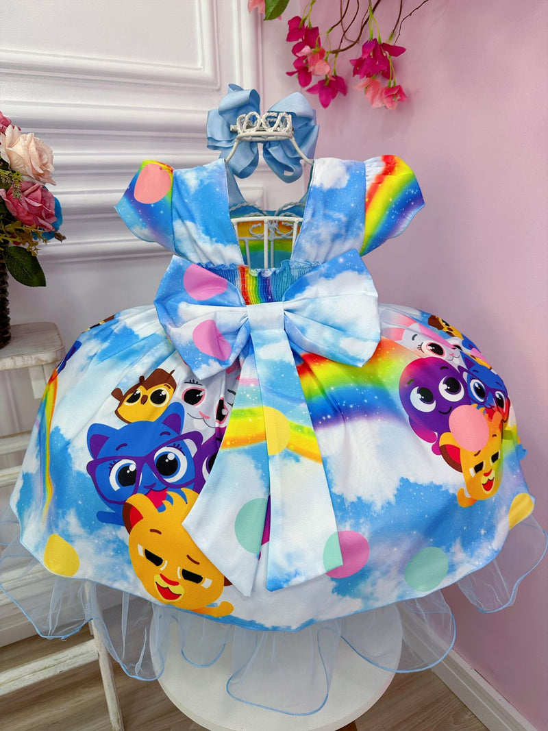 Vestido Infantil Bolofofos Arco Iris Colorido Peito Strass