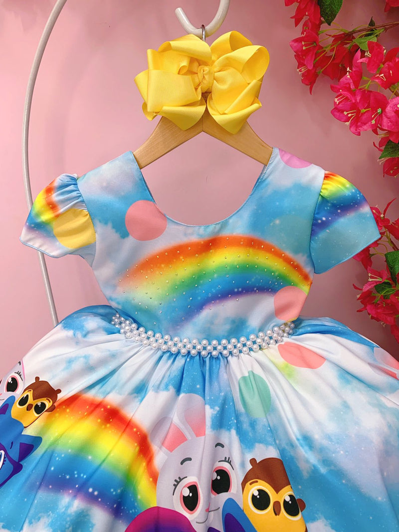 Vestido Infantil Bolofofos Arco Iris Colorido Peito Strass