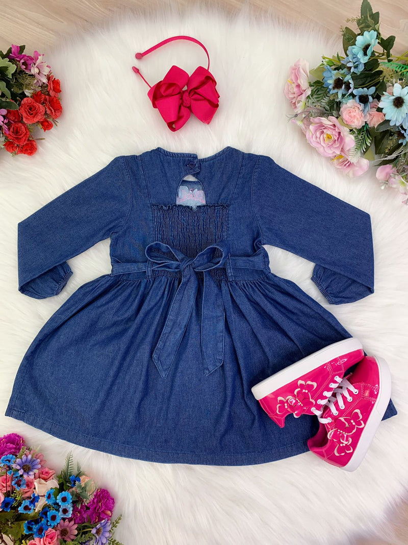 Vestido Infantil Jeans Com Manga Longa Mermaid Off Duty