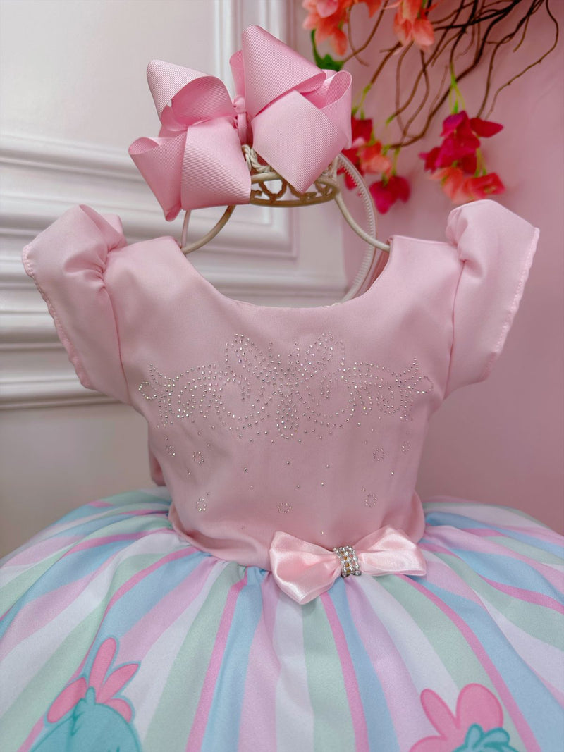 Vestido Infantil Galinha Pintadinha Rosa Peito Com Strass