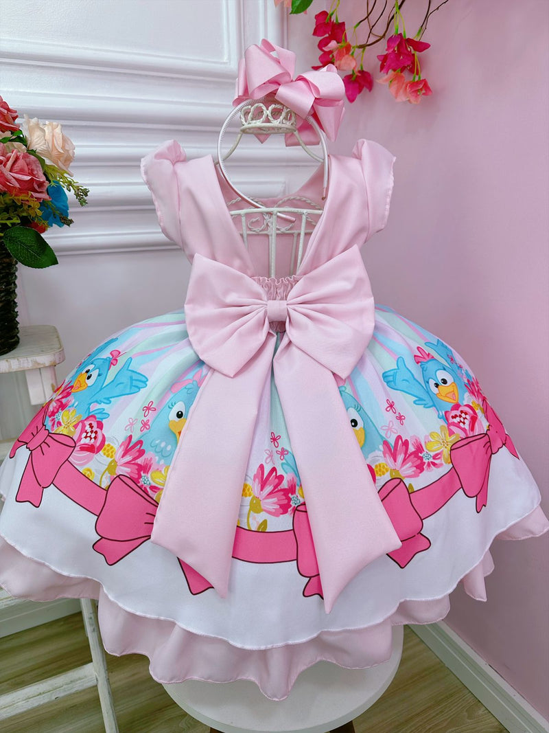 Vestido Infantil Galinha Pintadinha Rosa Peito Com Strass