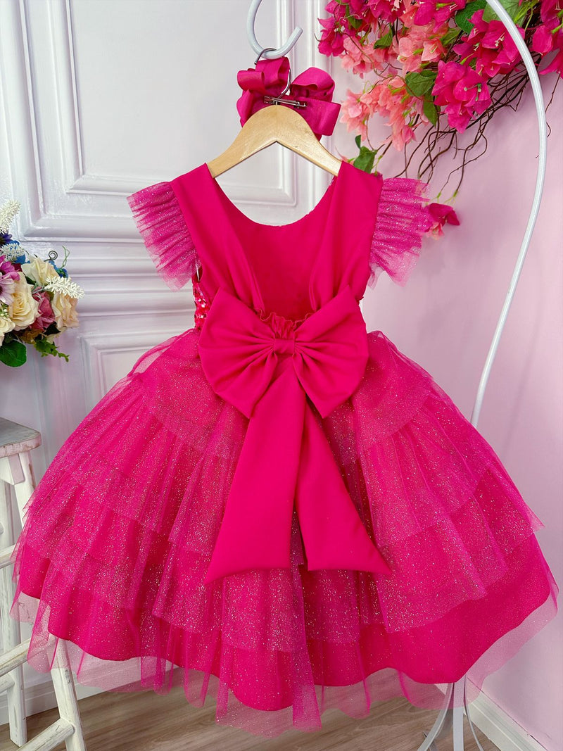 Vestido infantil Barbie Pink Babados Glitter Brilho luxo