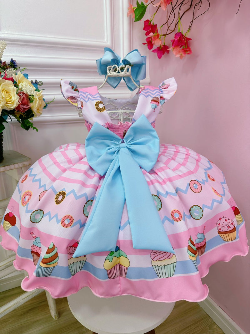 Vestido Infantil Rosa Mundo dos Doces Confeitaria C/ Broche