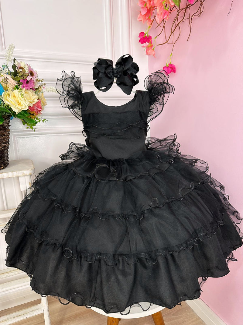 Vestido Infantil Wandinha Festa Preto Luxo