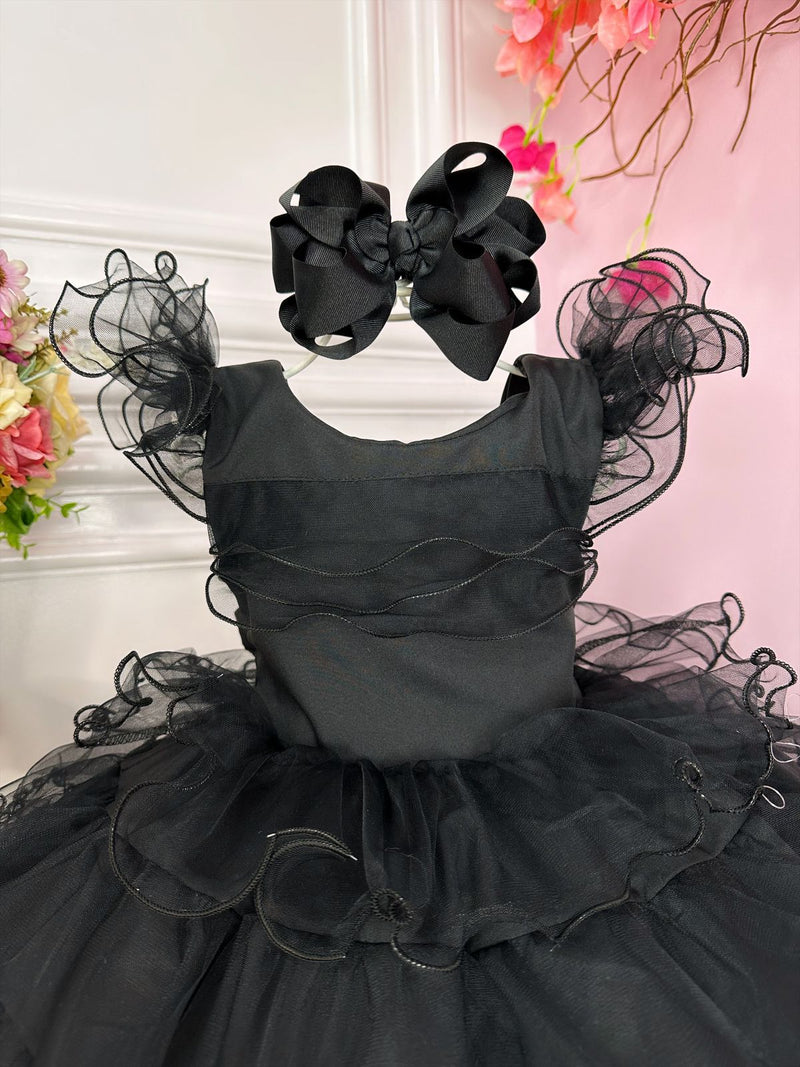 Vestido Infantil Wandinha Festa Preto Luxo