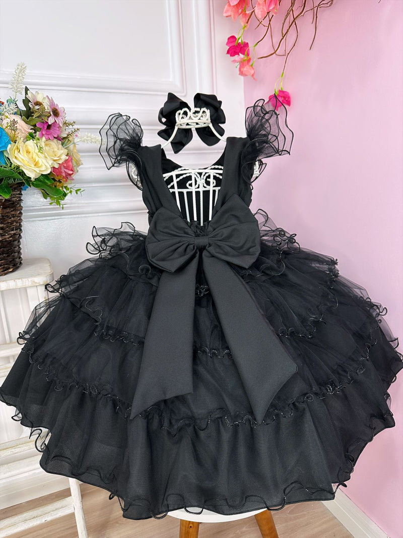 Vestido Infantil Wandinha Festa Preto Luxo