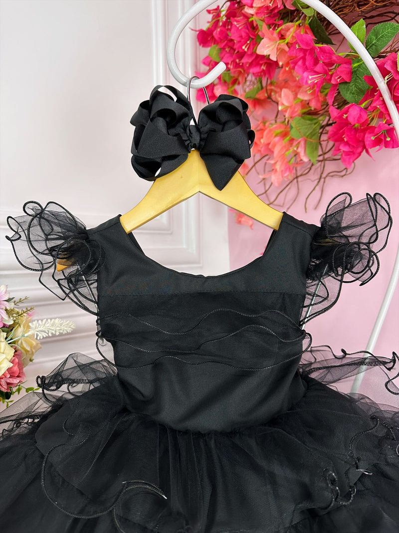 Vestido Infantil Wandinha Festa Preto Luxo