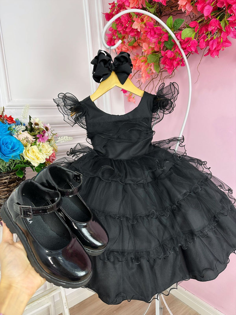 Vestido Infantil Wandinha Festa Preto Luxo