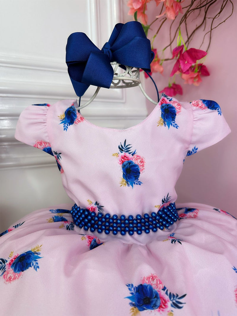 Vestido Infantil Rosa Bosque das Flores Com Cinto de Pérolas