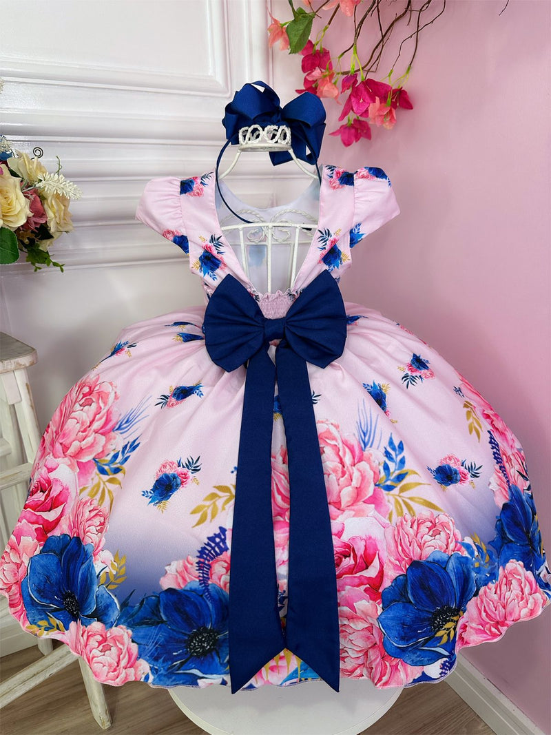 Vestido Infantil Rosa Bosque das Flores Com Cinto de Pérolas