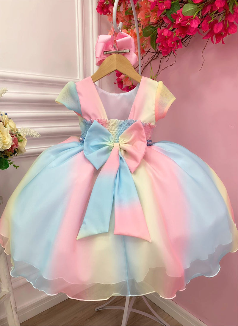 Vestido Infantil Chuva de Amor Bênções Com Cinto Pérolas