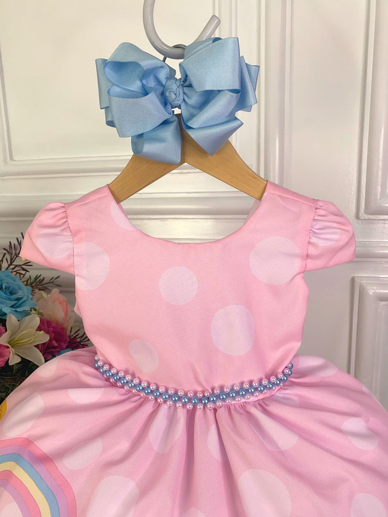 Vestido Infantil Rosa Galinha Pintadinha na Fazenda Luxo