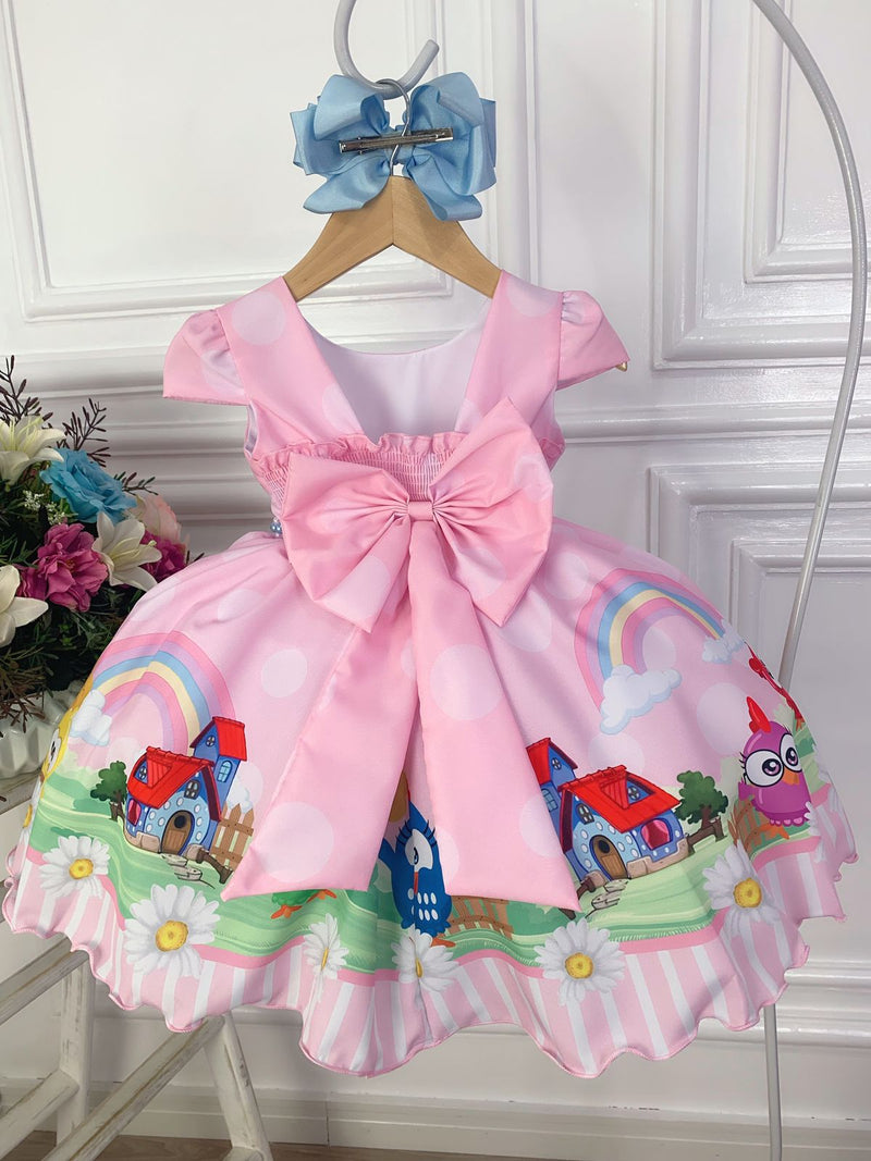 Vestido Infantil Rosa Galinha Pintadinha na Fazenda Luxo