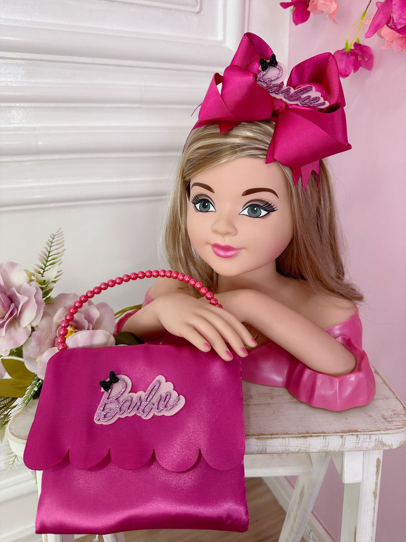 Kit Infantil Tiara Maxx Nó e Bolsinha da Barbie Rosa