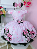 Vestido Infantil Rosa da Minnie C/ Aplique de Laço e Strass (LIGMIN)