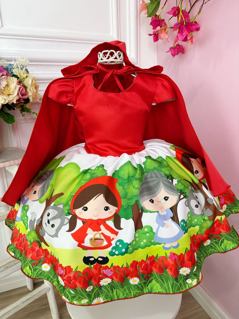 Vestido Infantil Chapéu Vermelho Com Capuz