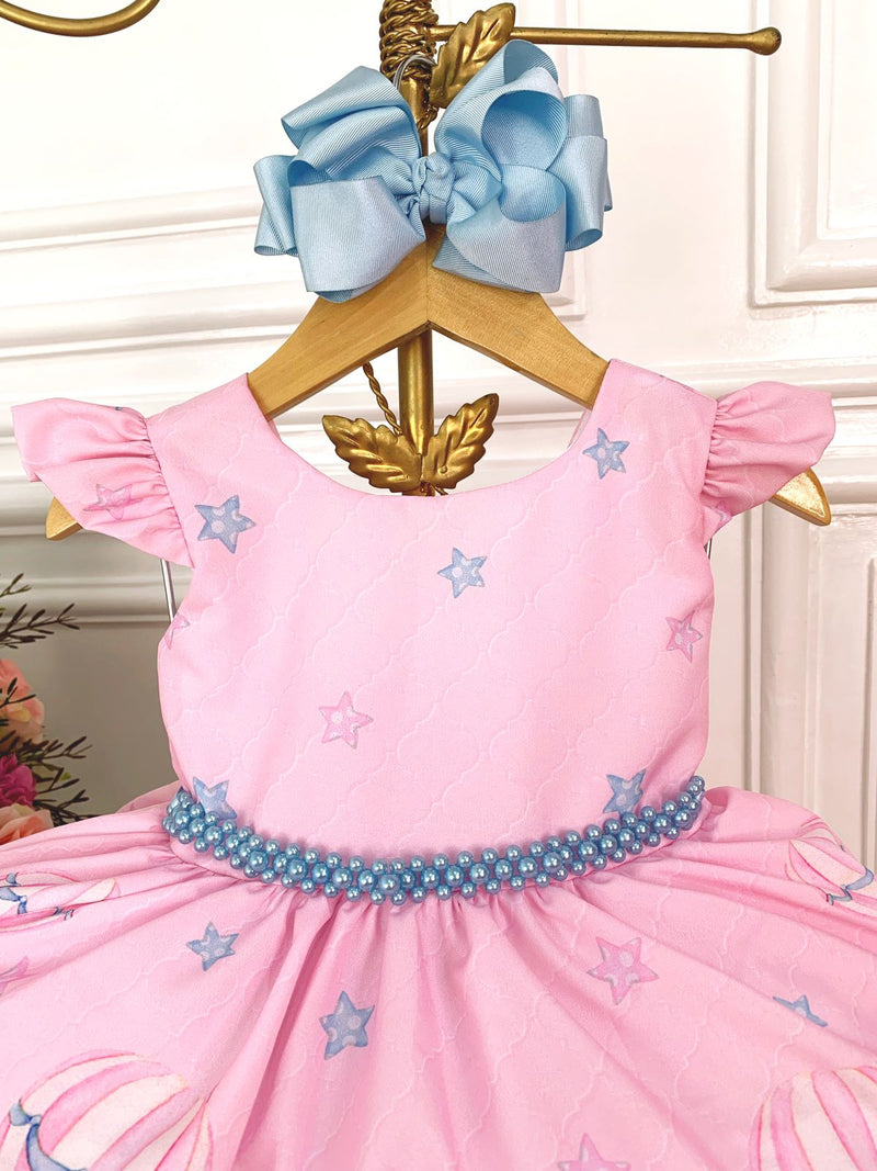 Vestido Infantil Rosa Turma do Circo Com Estrelas Festas (1187RA)