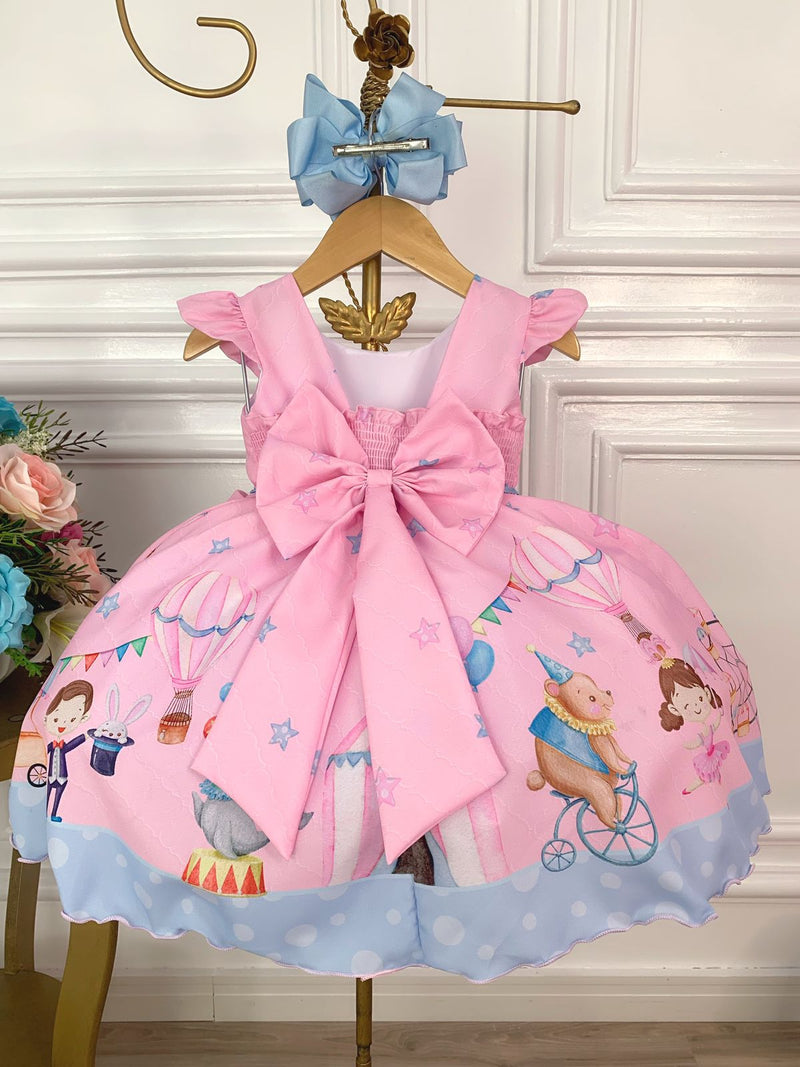 Vestido Infantil Rosa Turma do Circo Com Estrelas Festas (1187RA)