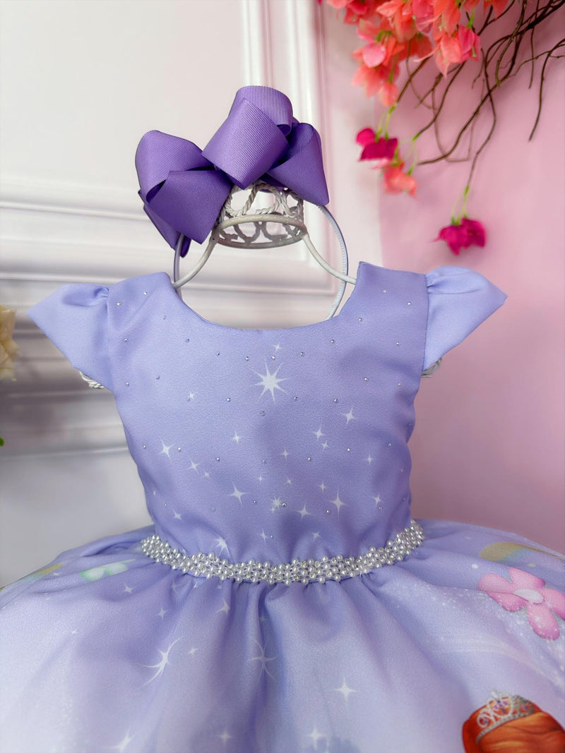 Vestido Infantil Princesa Sofia Com os Animais Lilás Strass