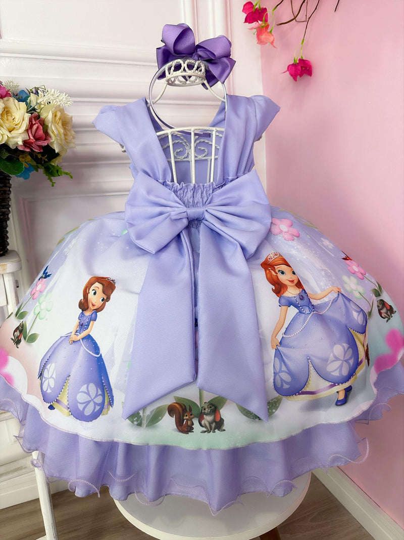 Vestido Infantil Princesa Sofia Com os Animais Lilás Strass