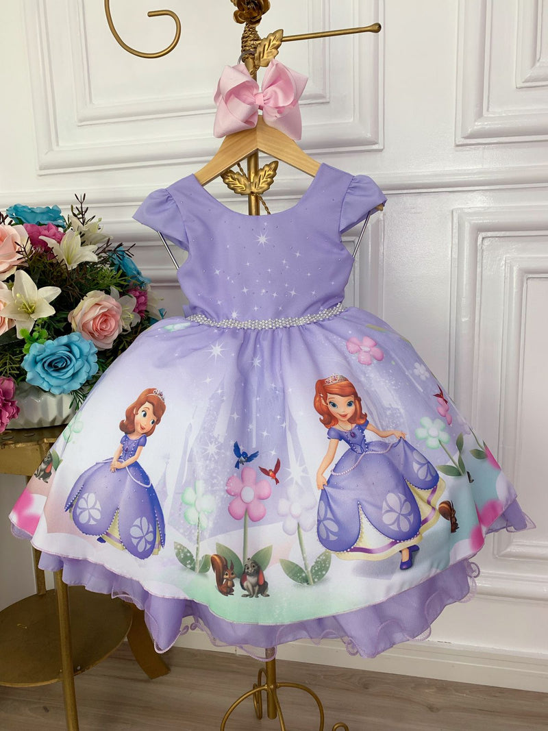 Vestido Infantil Princesa Sofia Com os Animais Lilás Strass