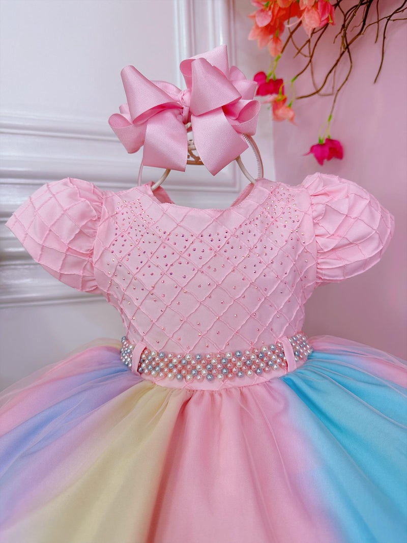 Vestido Infantil Chuva de Amor Busto Nervura C/ Strass (3569RS)