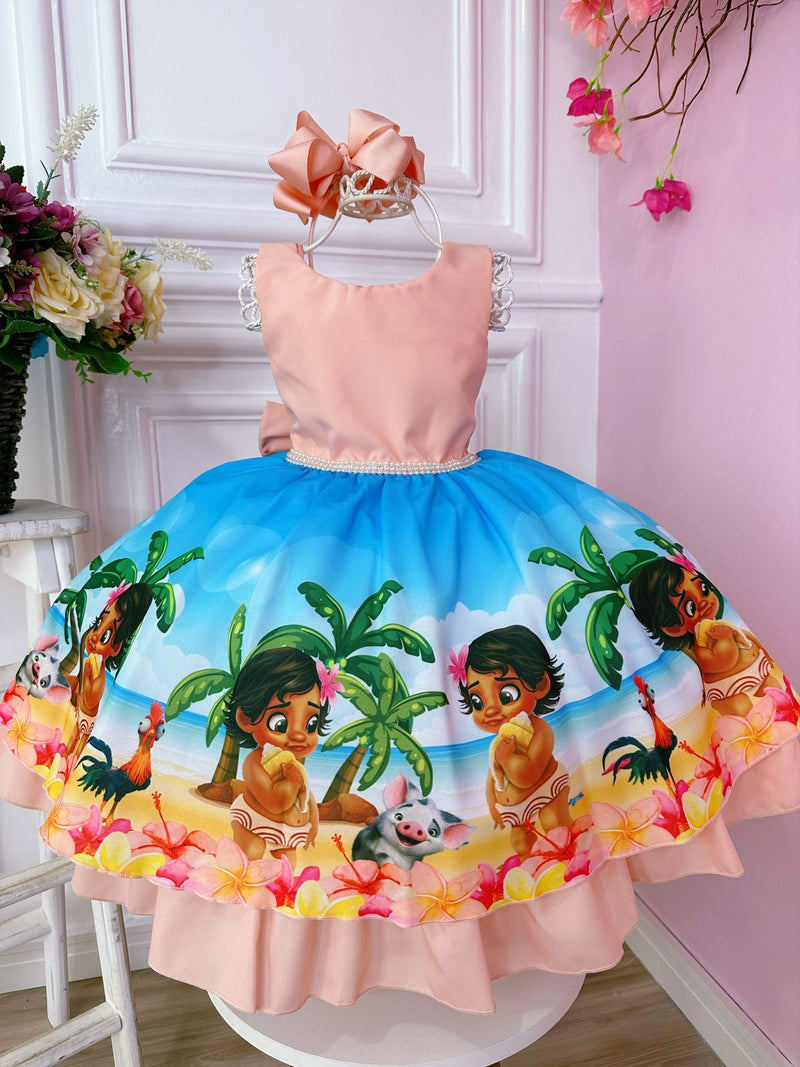 Vestido Infantil Moana Baby Pêssego Luxo Festa (DLXMOM)