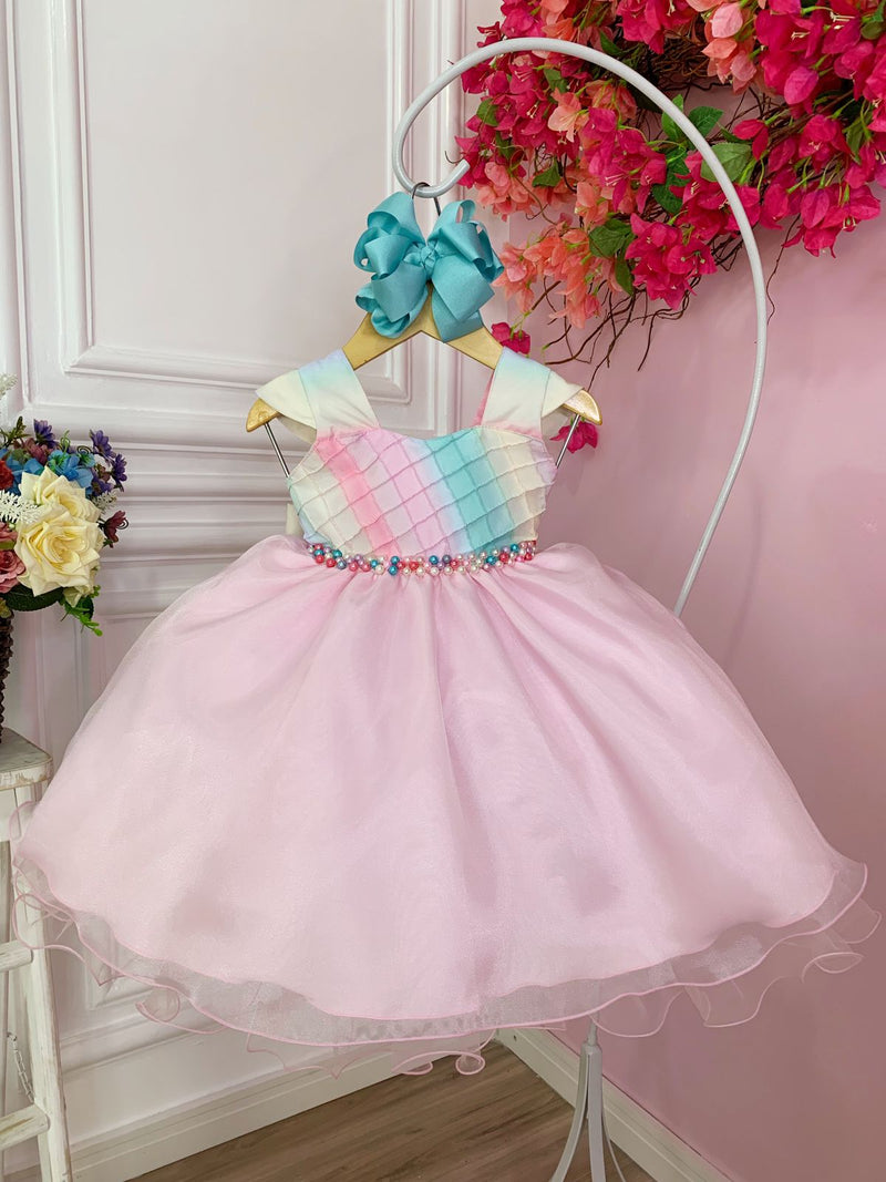 Vestido Infantil Chuva de Amor Arco Íris Peito Nervura