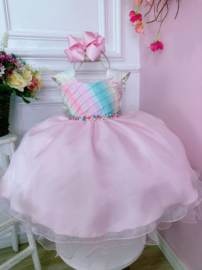 Vestido Infantil Chuva de Amor Arco Íris Peito Nervura