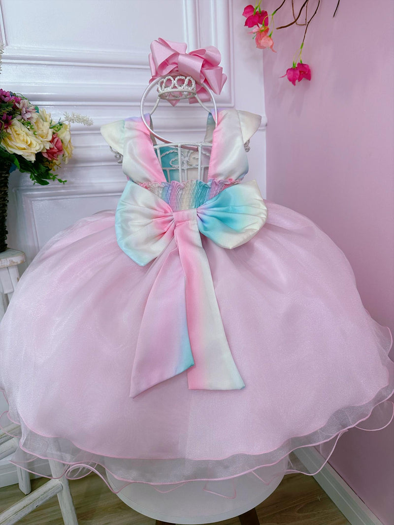 Vestido Infantil Chuva de Amor Arco Íris Peito Nervura