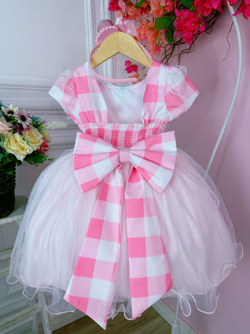 Vestido Infantil Circo Rosa Com Pompons Coloridos