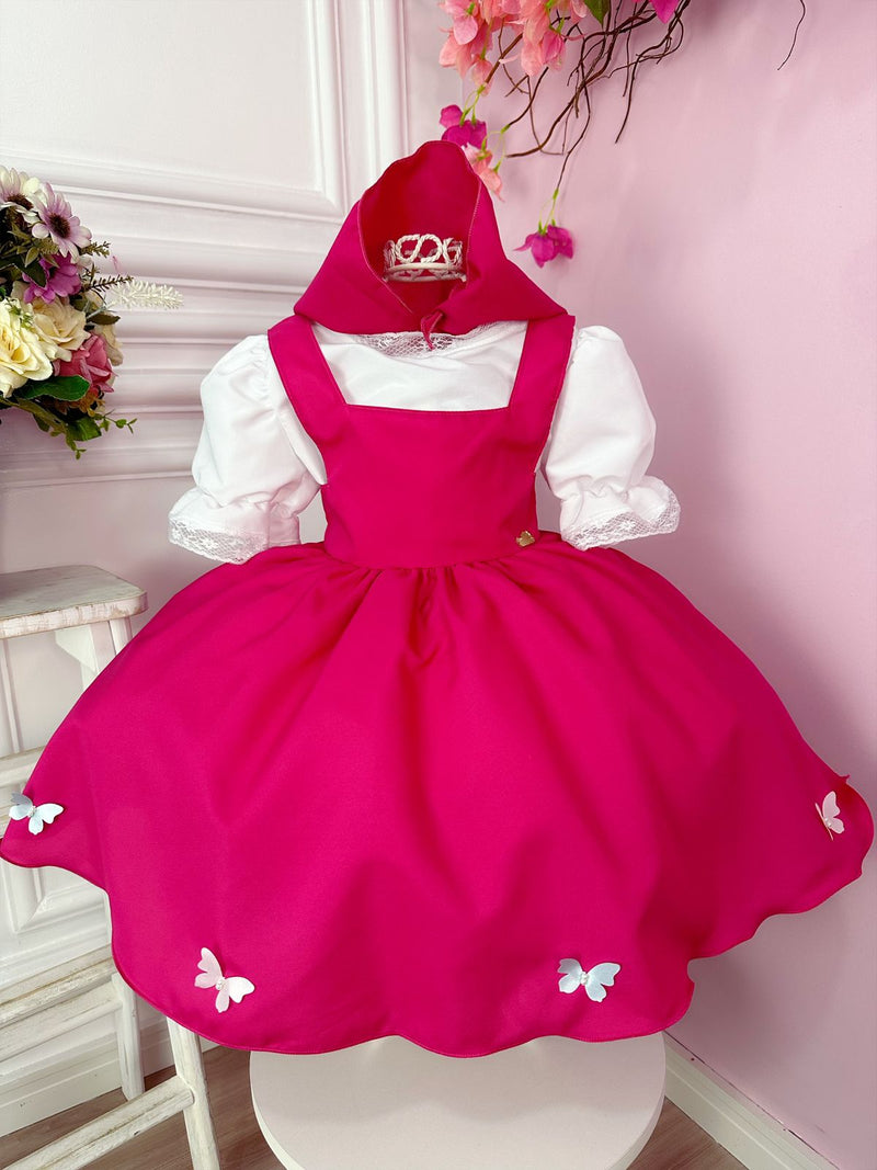 Vestido Infantil Jardineira Rosa com Lenço Luxo