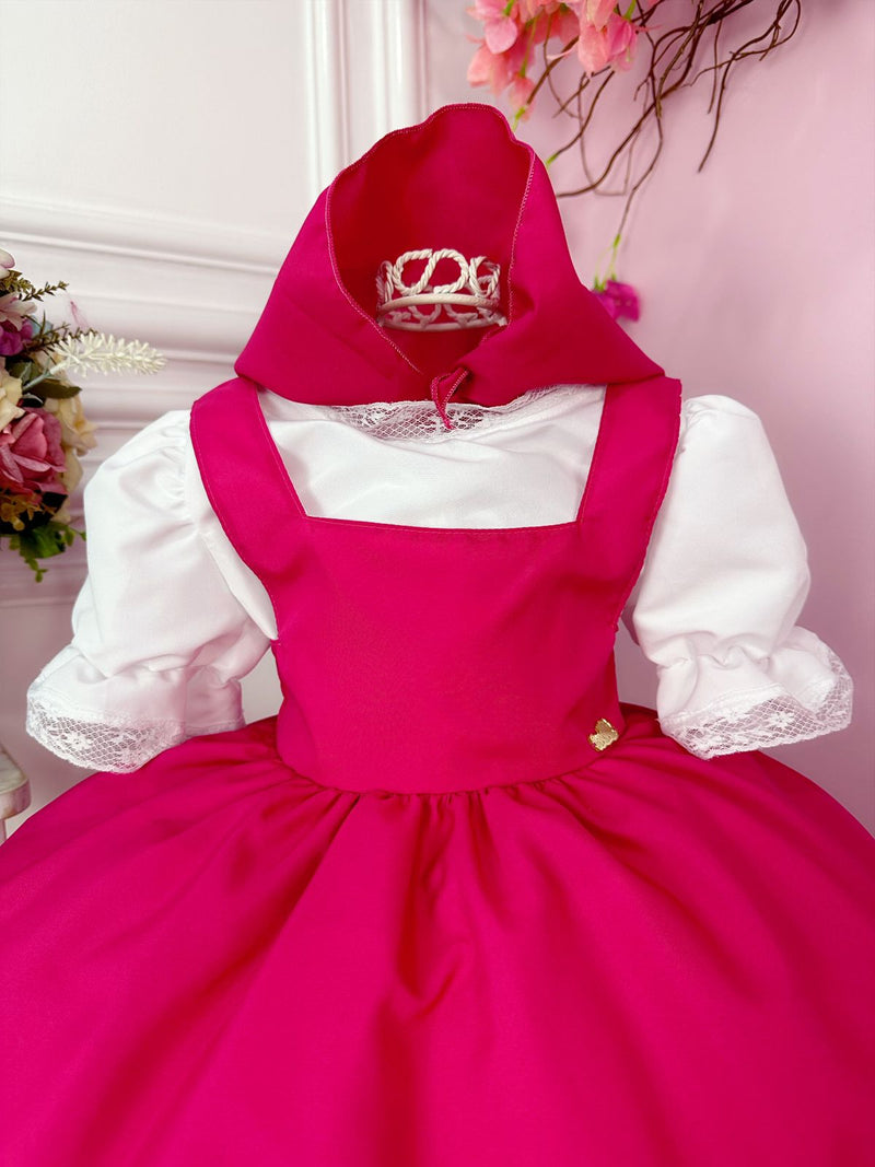 Vestido Infantil Jardineira Rosa com Lenço Luxo