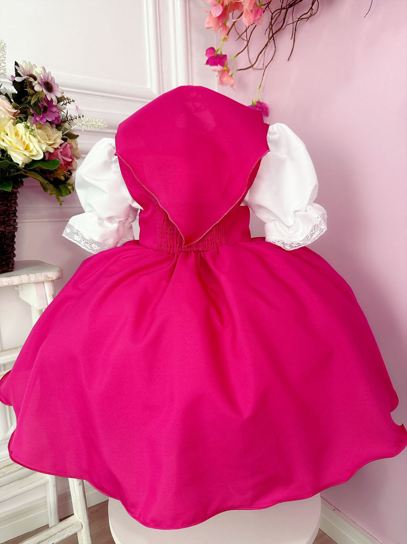 Vestido Infantil Jardineira Rosa com Lenço Luxo